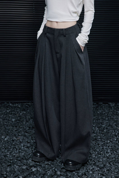 Gray Lazy Style Wide Pants B4354