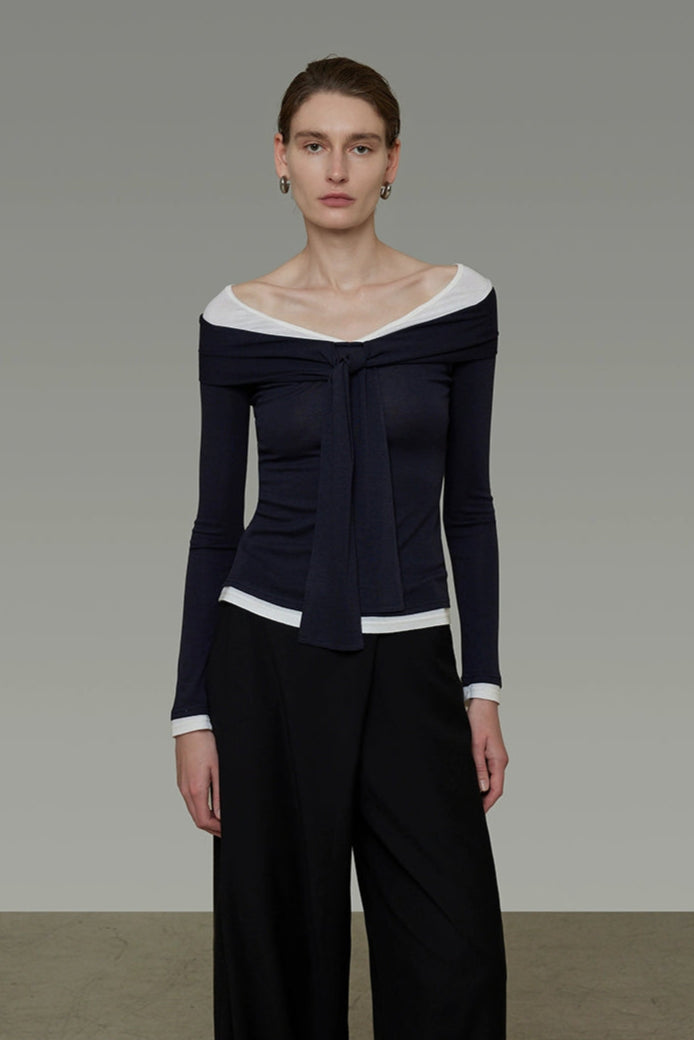 フェイクツーピースコントラストカラートップス　B4291