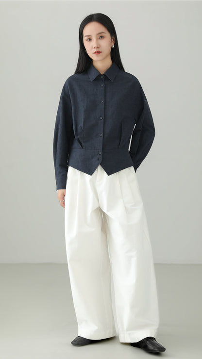 Linen blend peplum design top B4665