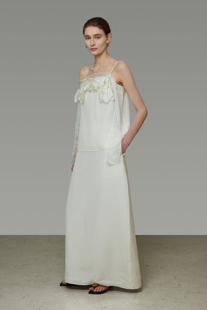 White 3D Floral Cami and Skirt B4766