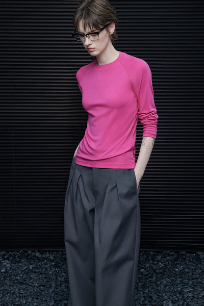 粉紅修身簡約長袖T卹 B4369