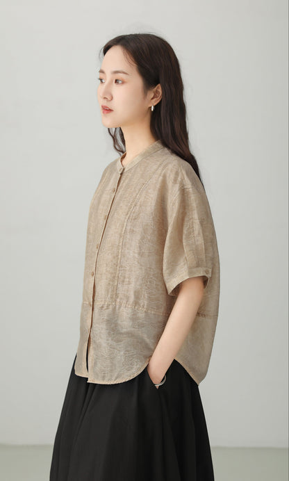 Art Style Tencel Blend Jacquard Blouse B4894