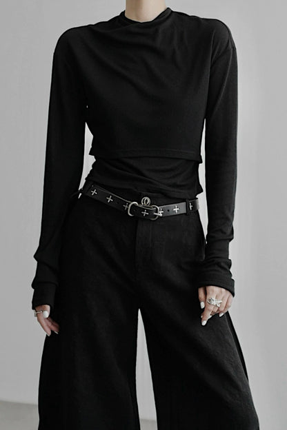 不規則領口長袖上衣 B4346