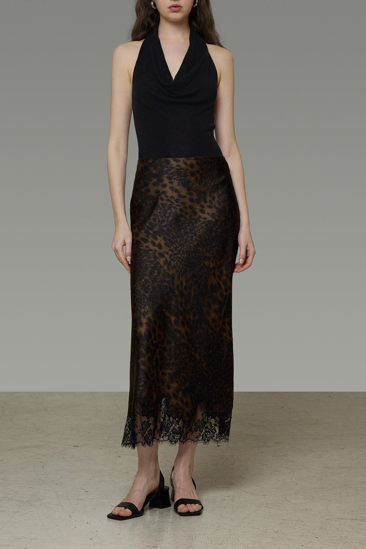 Leopard Lace Hem A-line Long Skirt B4770