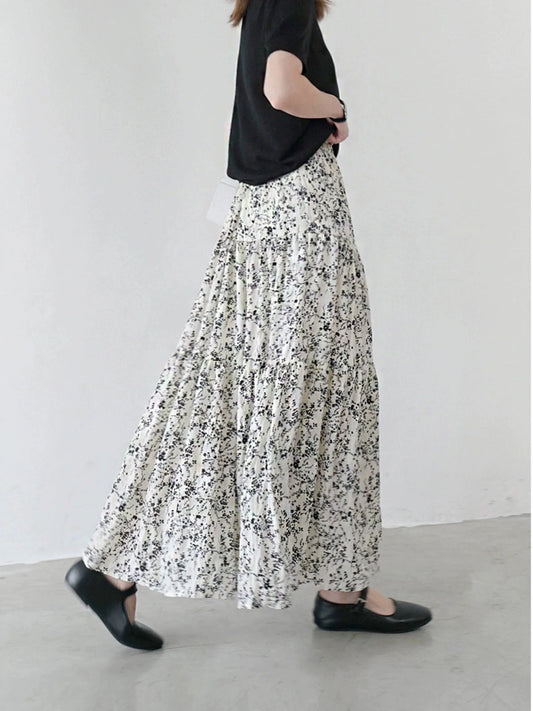 French chiffon small floral pattern drape skirt B2751