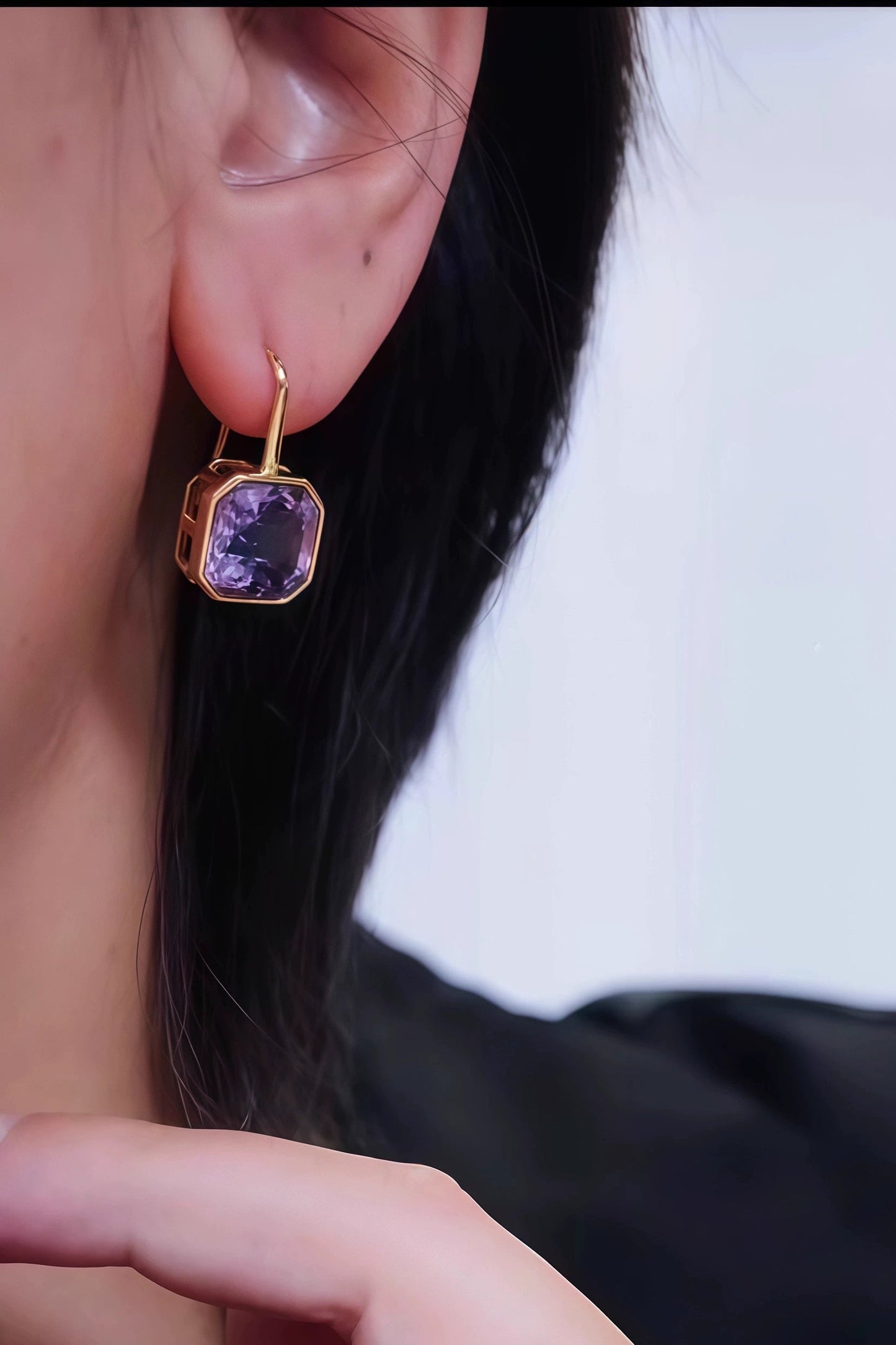 S925アメジストスクエアアッシュスクエアピアス　B4381