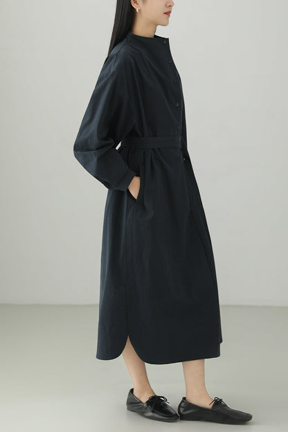 Red Tencel Blend Stand Collar Dress B4663
