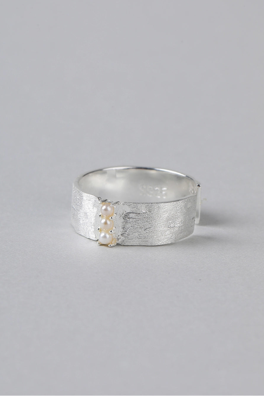 S925シングルパールブラッシュオープンリング　B4519