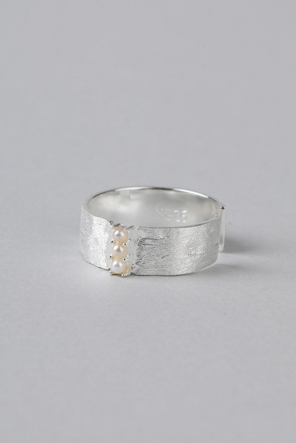 S925シングルパールブラッシュオープンリング　B4519