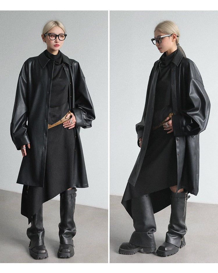 PU Triangle Sleeve Trench Coat B4646
