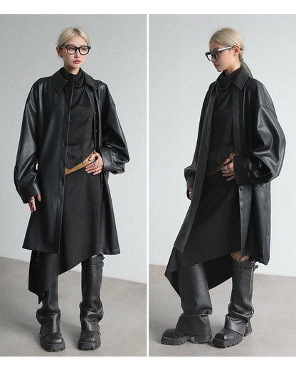 PU Triangle Sleeve Trench Coat B4646