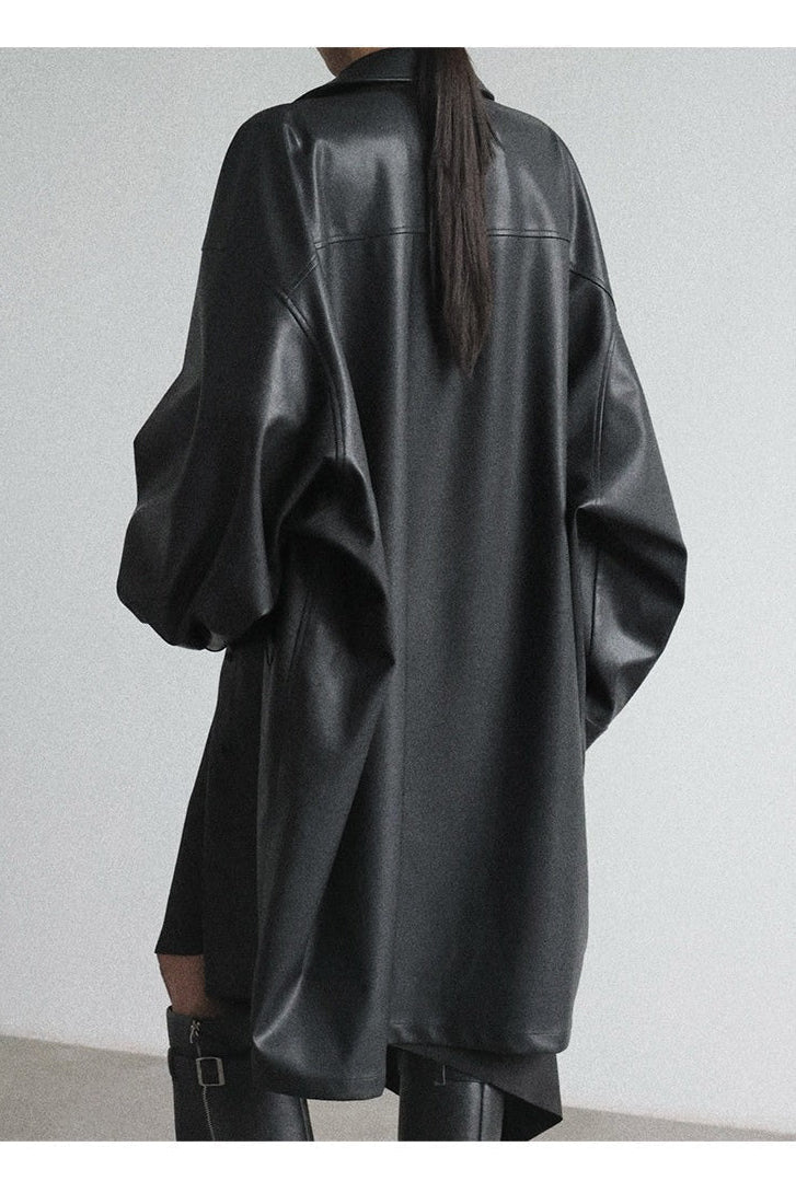 PU Triangle Sleeve Trench Coat B4646