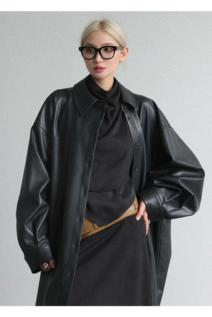 PU Triangle Sleeve Trench Coat B4646