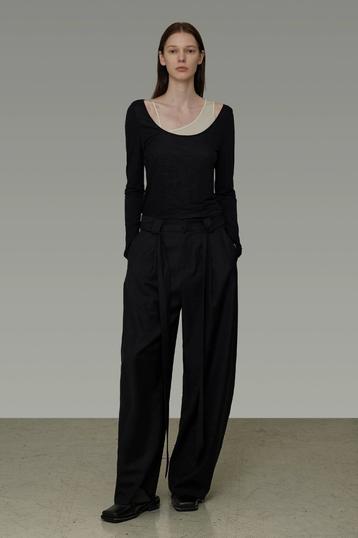 不對稱修身假兩件上衣 B4197