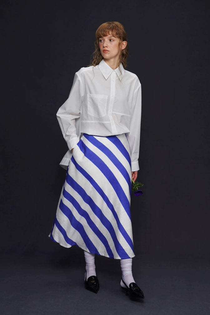 藍白條紋長裙 B4158