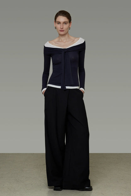 フェイクツーピースコントラストカラートップス　B4291