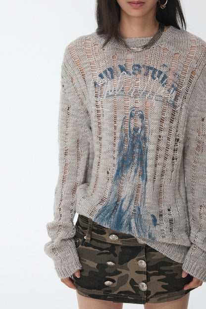 アイスランドアニマルプリントオープンワークセーター　B4392