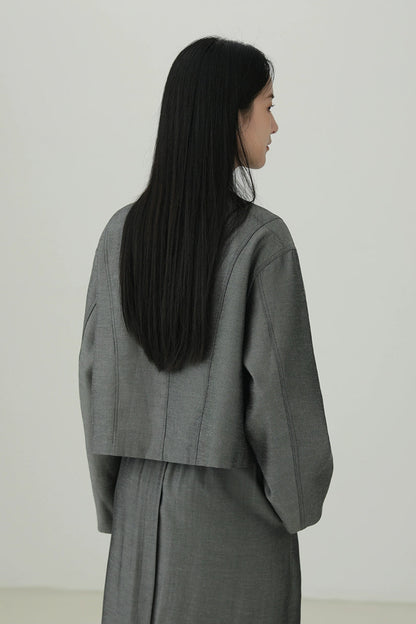 Tencel Linen Minimalist Collarless Jacket B4271