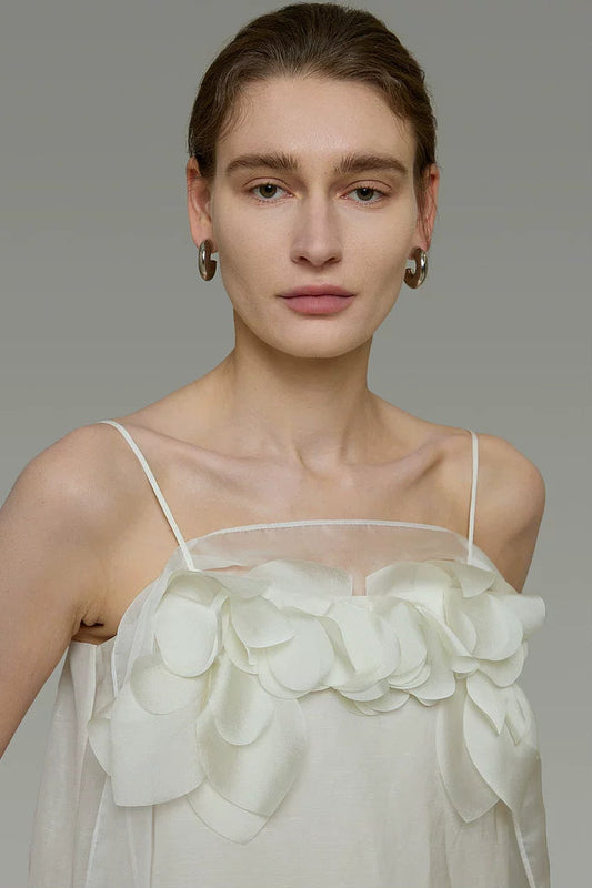 White 3D Floral Cami and Skirt B4766