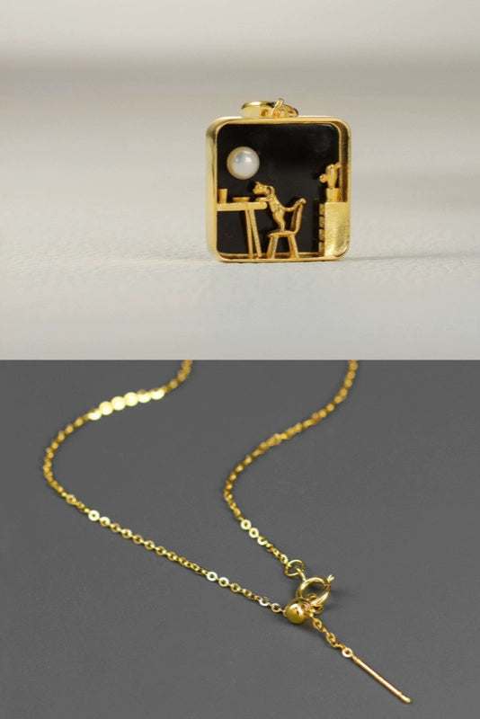 S925 微型場景家貓吊墜項鍊 B4201