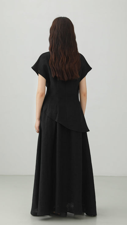 Minimal Linen Jacquard Long Skirt B4831