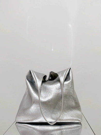 Silver one shoulder tote bag B2718