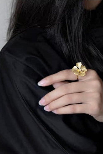 S925 Flower Peony Open Ring B4264