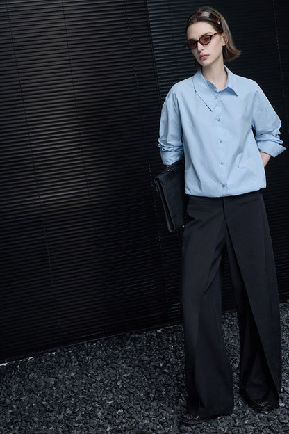 ブルーピュアコットンイレギュラーカラーシャツ　B4695