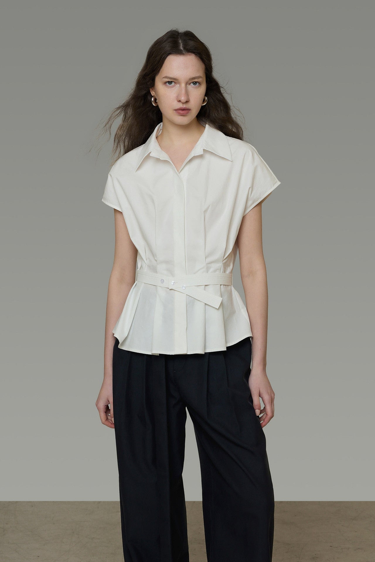 White Tucked Waist-Shaping Blouse B4775
