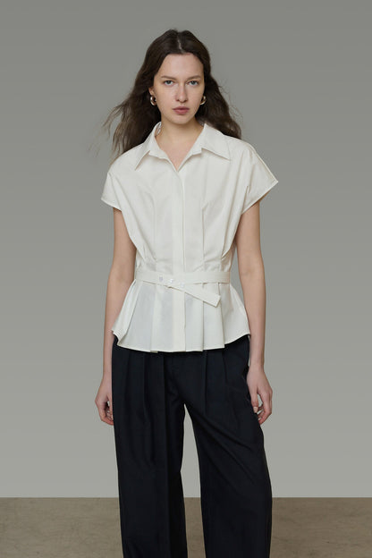White Tucked Waist-Shaping Blouse B4775