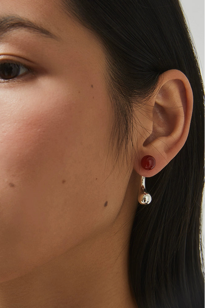 S925 Red Agate Two-Color Water Drop Earrings B4378