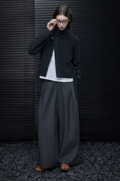 灰色羊毛混紡西裝寬褲 B4550