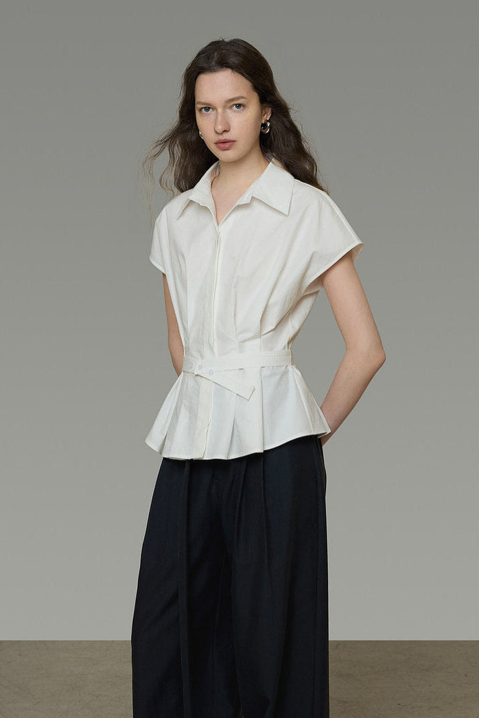 White Tucked Waist-Shaping Blouse B4775