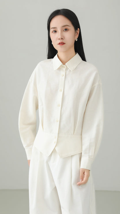 Linen blend peplum design top B4665