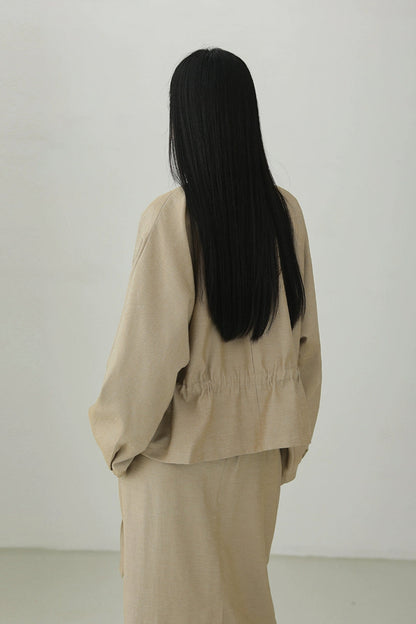 Tencel linen drawstring waist jacket B4281