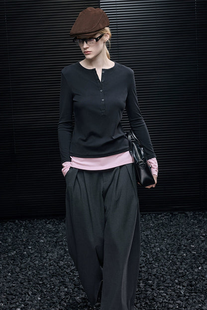 Gray Pink Fake Two-Piece T-Shirt B4551