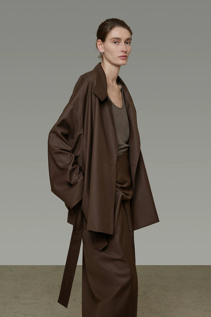 High-end loose short trench coat B4292