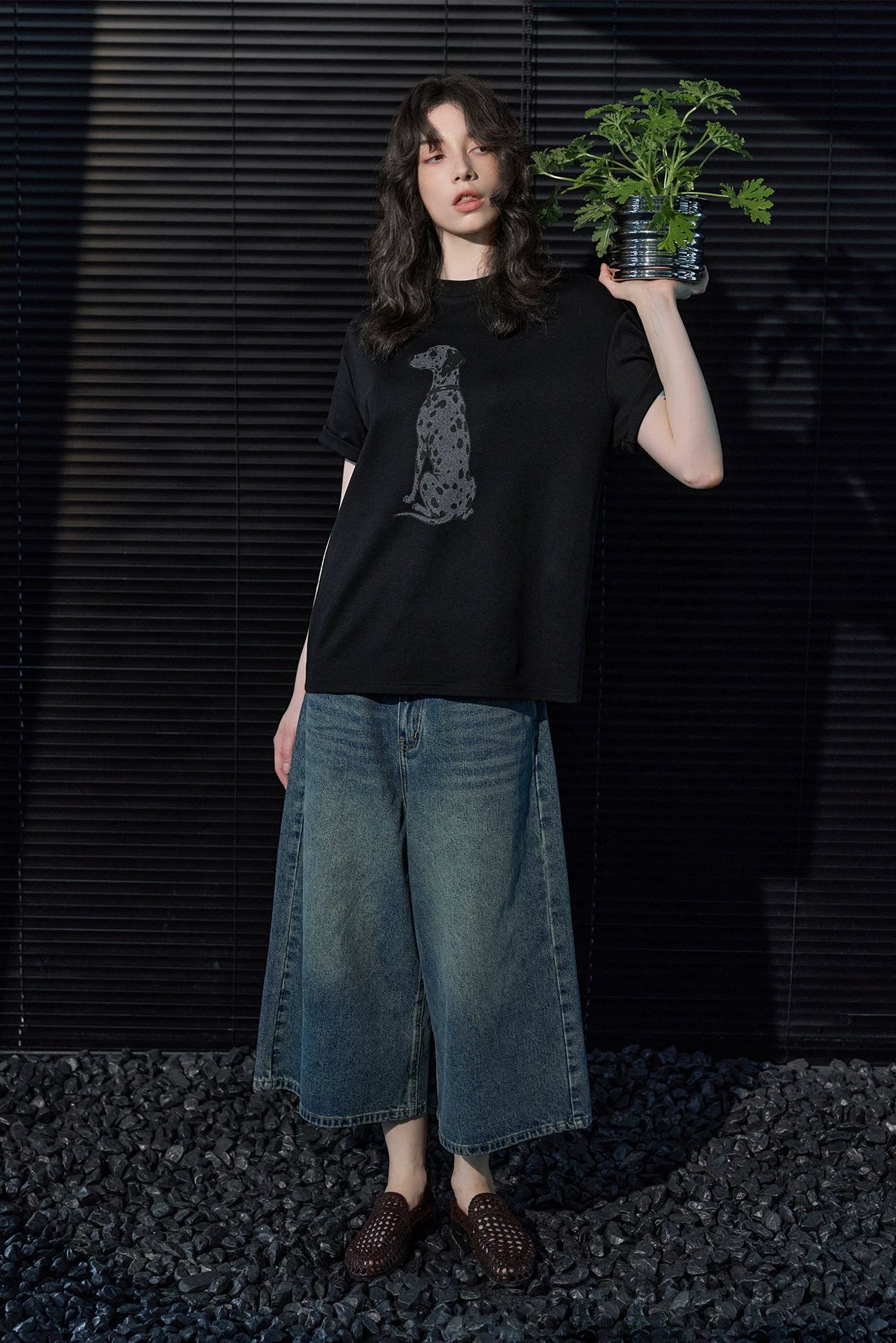 ブラックプリントリラックス半袖Tシャツ 　B4852