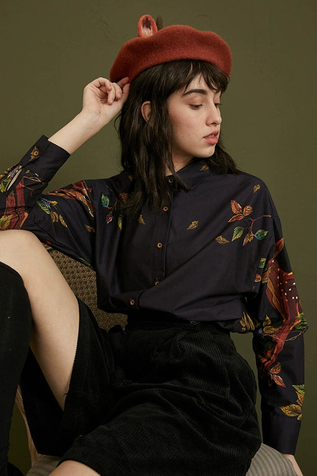 手繪鹿紋寬鬆襯衫 B4460