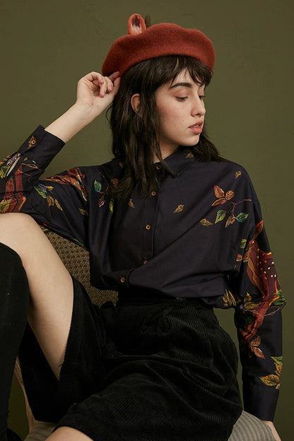 手繪鹿紋寬鬆襯衫 B4460