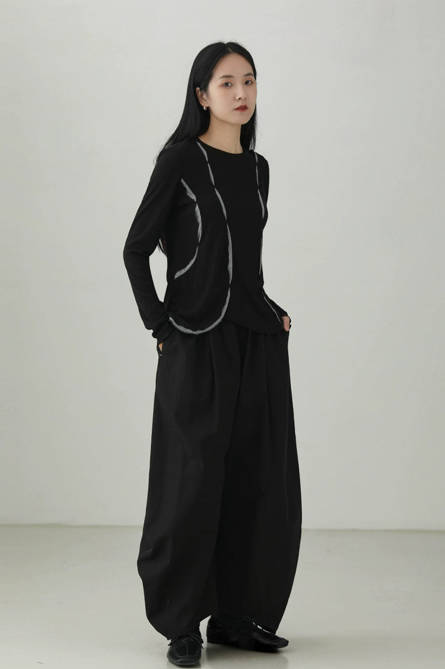 Irregular contrast color long sleeve T-shirt B4277