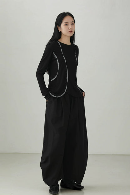 Irregular contrast color long sleeve T-shirt B4277