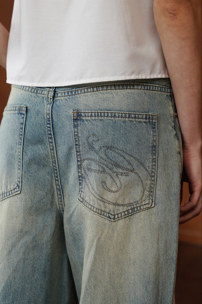 レトロ️ウオッシュダメージデニムパンツ　B4830