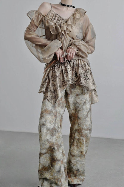 Ropeway Deep V-neck Sheer Shirt B4253