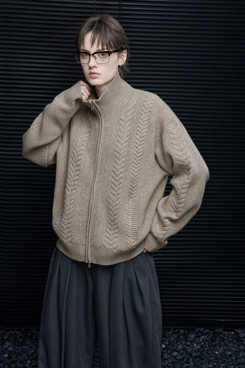 オートミールルーズケーブルニットジャケット　B4362