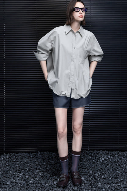Gray Green 100% Cotton Drop Shoulder Shirt B4977