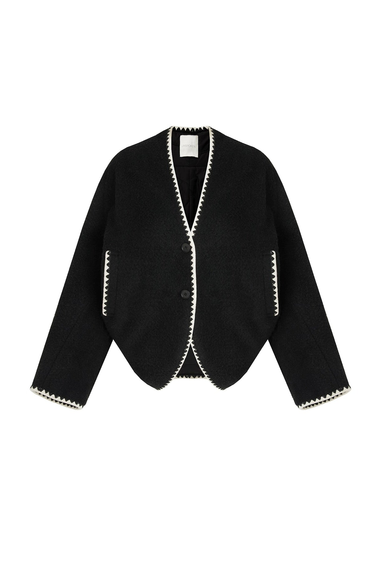 撞色落肩羊毛混紡大衣 B4489