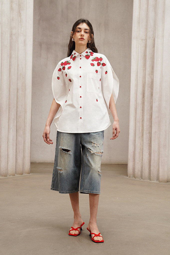 Strawberry Embroidered Flying Shirt B4790