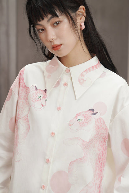 Hand-painted Pink Panther print shirt B4566
