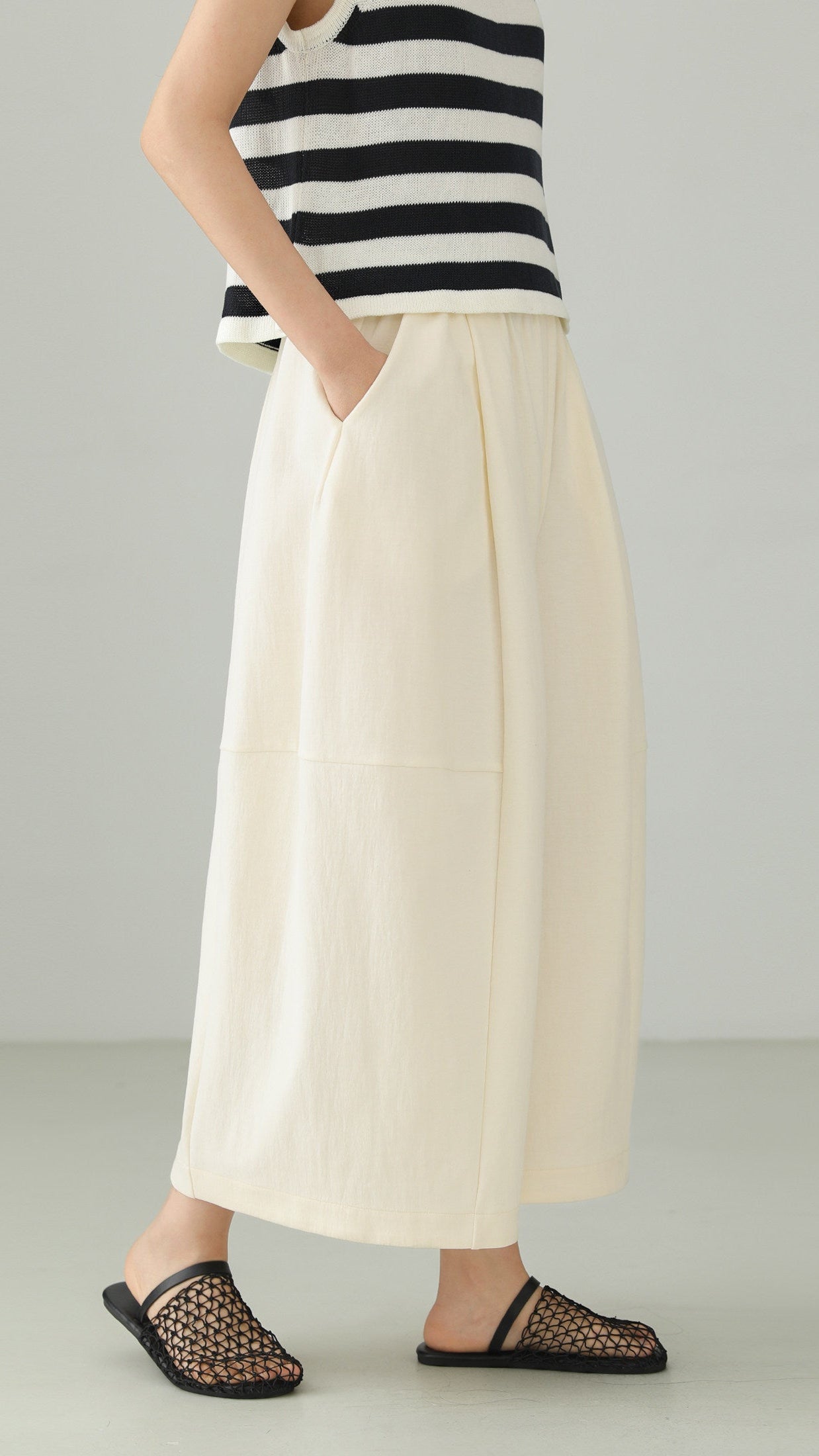 Tencel Cotton Cropped Wide Pants B4763